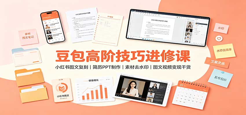 豆包高阶技巧实战课：无水印素材下载、小红书图文复刻、简历PPT制作与AI变现