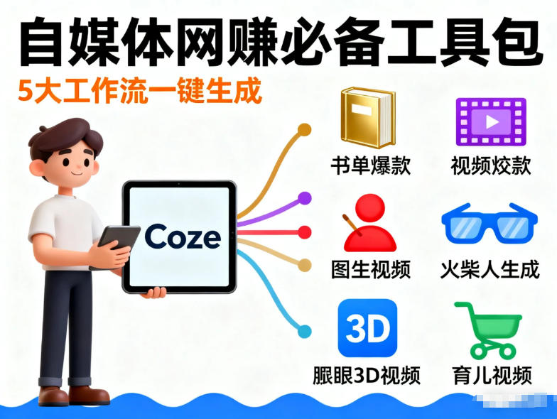 Coze工作流合集100步骤份：书单视频图生视频剪映自媒体效率素材