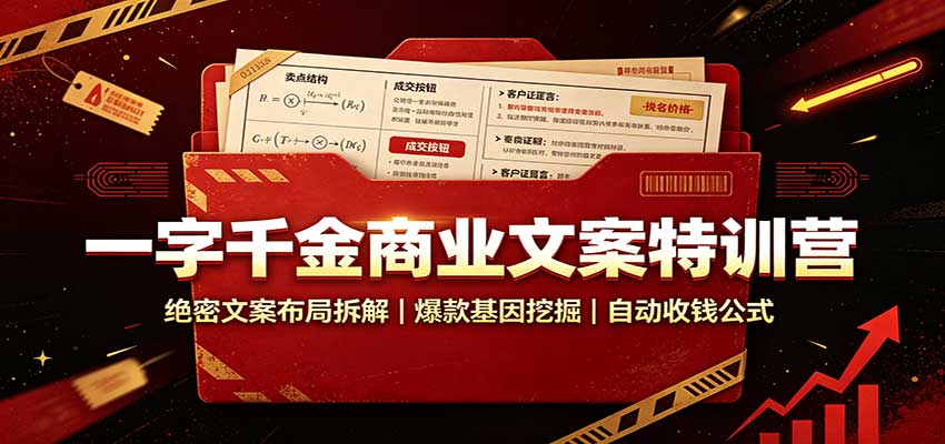 一字千金商业文案特训营：爆款拆解+自动收钱公式，私域成交变现文案课