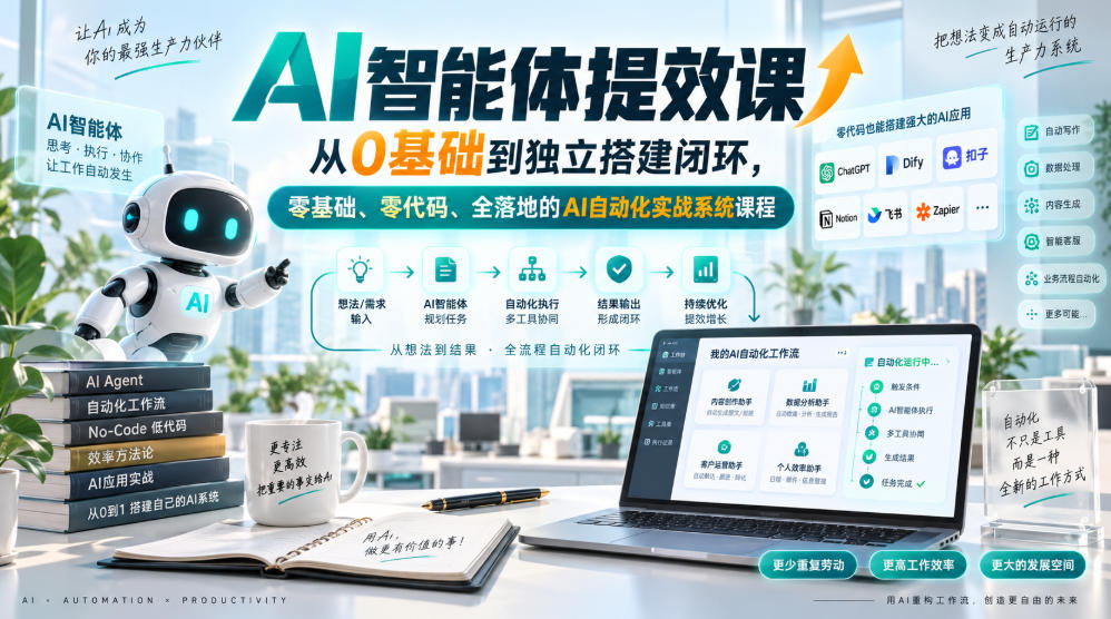 AI智能体提效课：零基础零代码搭建自动化工作流，全场景实战