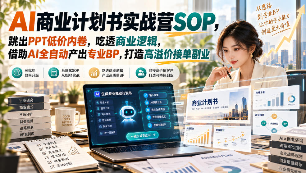 AI商业计划书实战营：用AI写BP跳出PPT低价内卷，接高溢价副业单