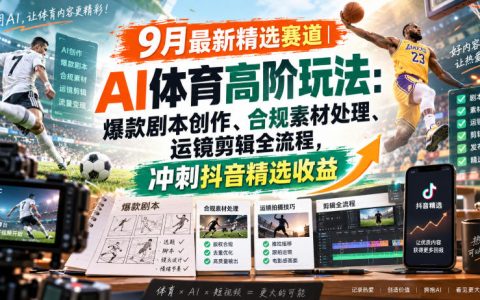 AI体育短视频爆款全流程：剧本创作+版权规避+运镜剪辑，稳拿抖音精选收益