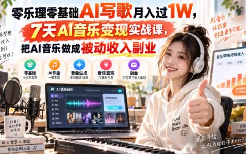 零基础AI写歌变现：SUNO+网易云7天实战，变现过万副业