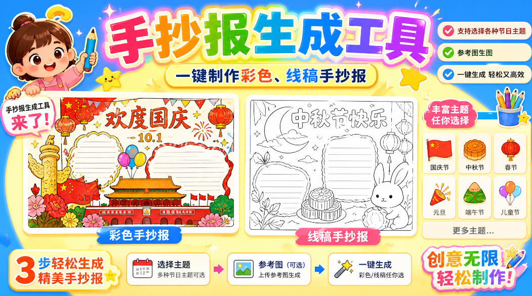 手抄报批量生成工具免费版，告别豆包生图，支持节日模板高清无水印