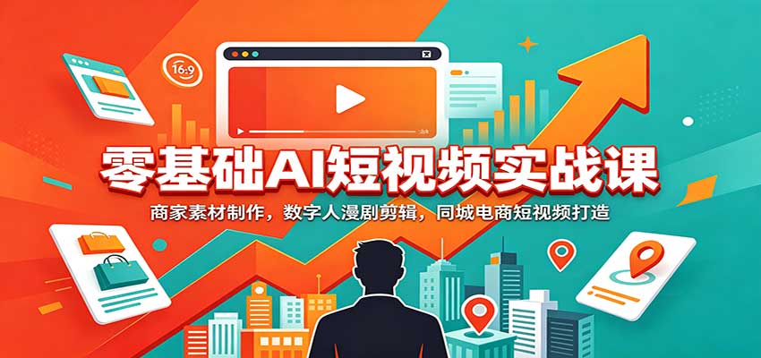 零基础AI短视频实战：电商素材+数字人漫剧+同城短视频剪辑