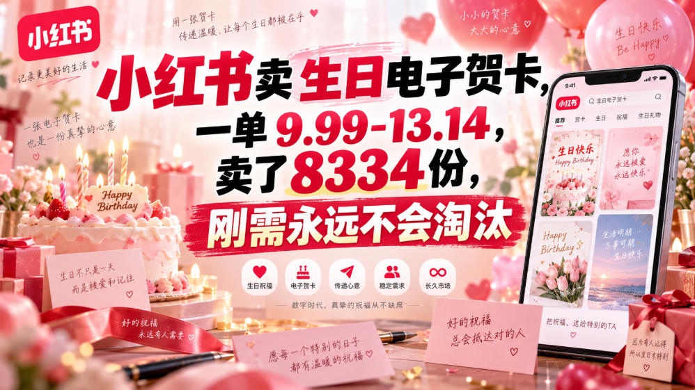 小红书生日电子贺卡副业，零基础虚拟资料变现过万玩法