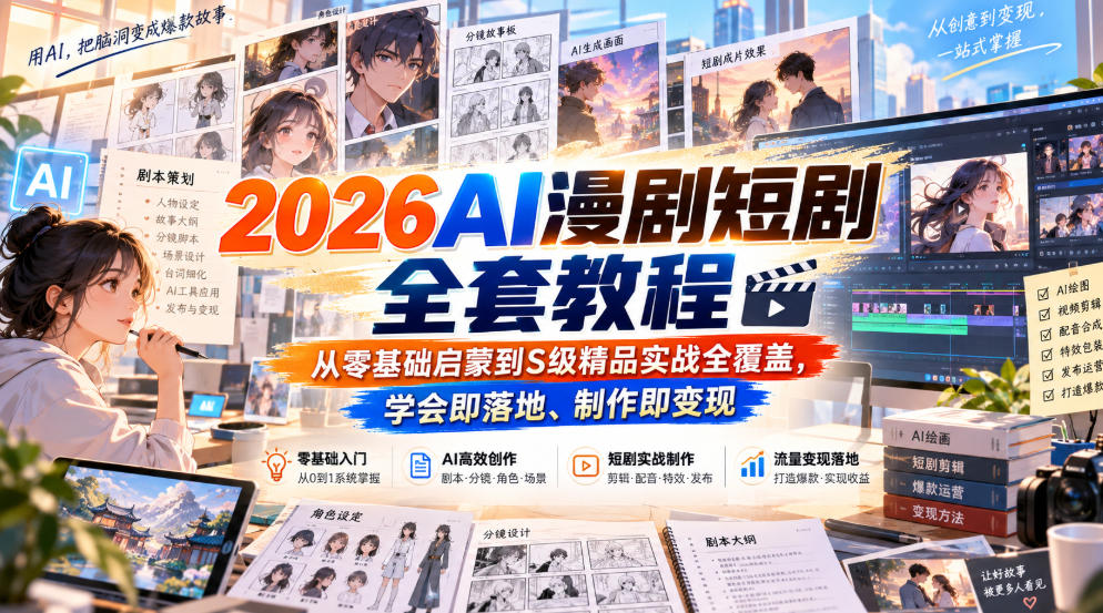 2026 AI漫剧短剧全套教程：零基础到S级精品实战，学会即变现
