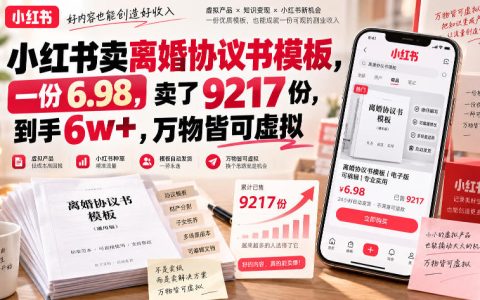 小红书离婚协议书模板副业，6.98元卖9217份到手6w+虚拟资料项目