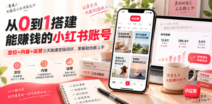 小红书从0到1起号变现课：定位选题爆款运营全流程AI提效