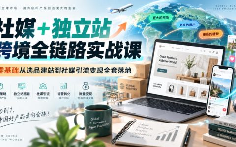 社媒+独立站跨境全链路实战课：零基础选品建站到TK引流变现全套教程