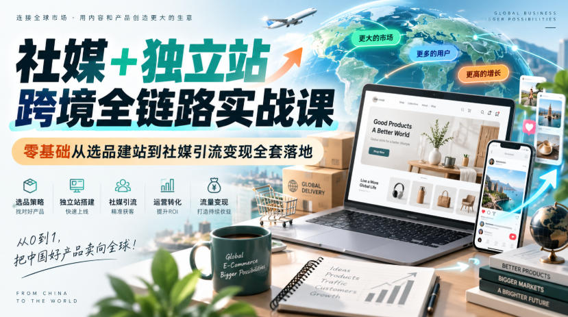 社媒+独立站跨境全链路实战课:零基础选品建站到TK引流变现全套教程 社媒+独立站跨境全链路实战课:零基础选品建站到TK引流变现全套教程