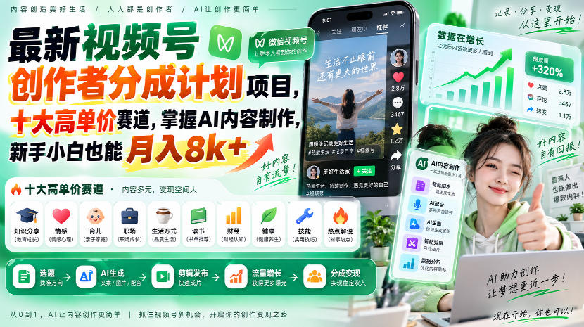 视频号创作者分成计划：AI短视频十大高单价赛道，新手变现8方法