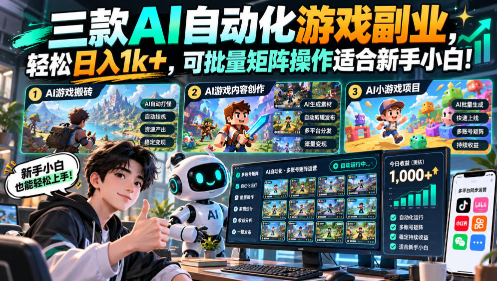 AI自动化游戏搬砖副业三款工具实测：新手小白矩阵操作变现1方法
