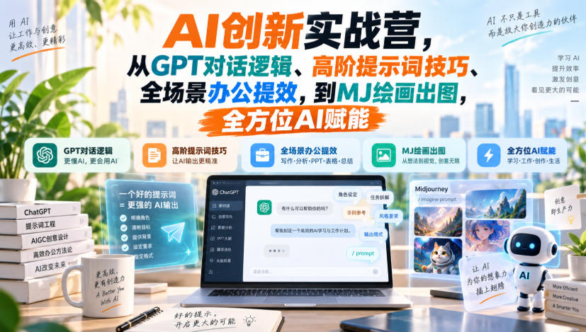 AI创新实战营：GPT提示词+MJ绘画+办公提效，零基础玩转AI