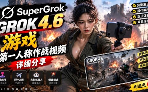Grok 4.6第一人称作战视频实测：AI做FPS游戏与游戏厅玩法讲解