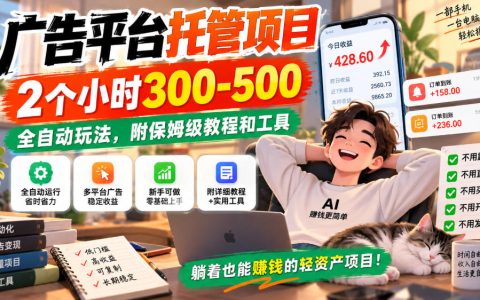 广告平台托管项目自动化玩法，2小时300步骤-500步骤附教程工具小白可做