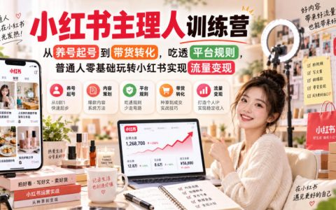 小红书主理人训练营：7天养号起号到带货转化全流程，零基础玩转流量变现