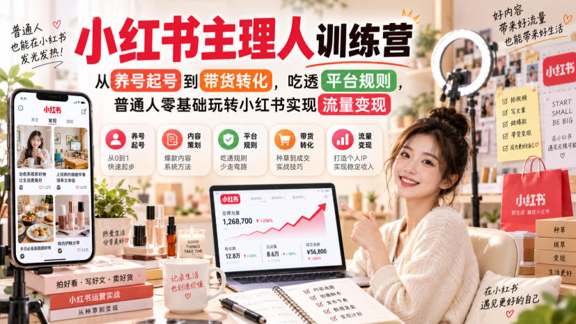 小红书主理人训练营：7天养号起号到带货转化全流程，零基础玩转流量变现