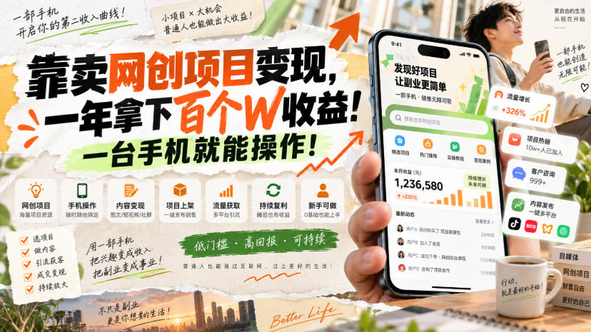 网创小程序虚拟资料变现教程：一部手机低成本副业年入百万
