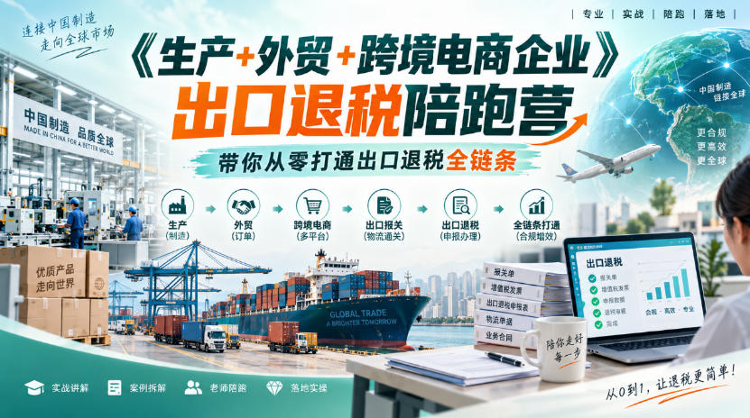 生产外贸跨境电商出口退税陪跑营：零基础通关退税全流程