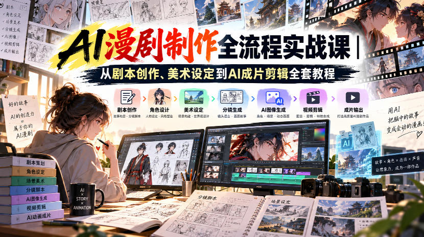 AI漫剧制作全流程实战课:剧本分镜+即梦小云雀AI成片剪辑教程 AI漫剧制作全流程实战课:剧本分镜+即梦小云雀AI成片剪辑教程