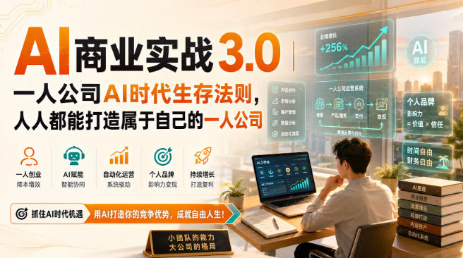 AI商业实战3.0：一人公司生存法则，普通人副业赚钱与个人IP打造课