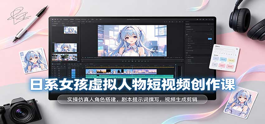 日系AI虚拟女孩短视频课：仿真人搭建+剧本提示词+视频生成剪辑