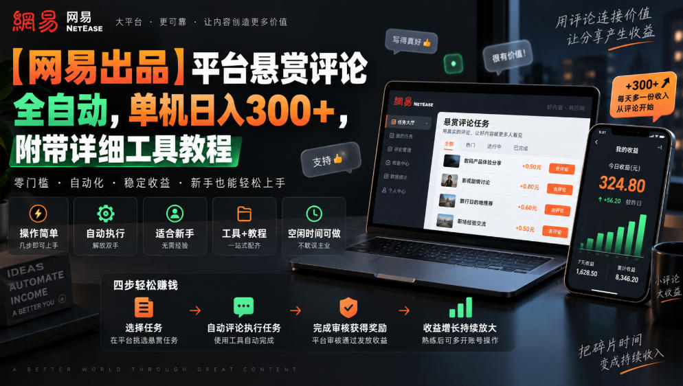 网易小蜜蜂AI悬赏评论自动化工具教程，单机变现300方法多号矩阵玩法