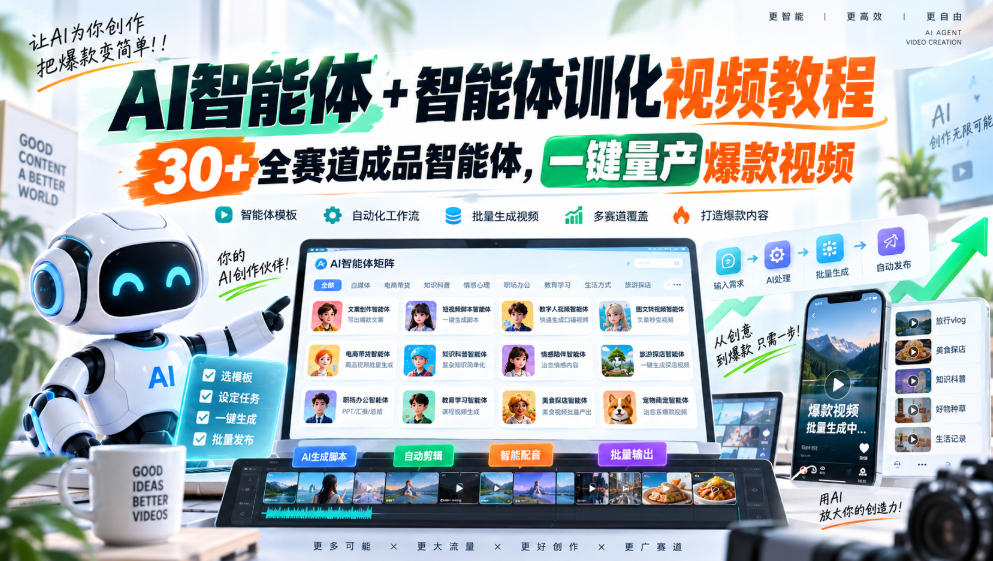 AI智能体驯化视频教程：30+全赛道成品智能体一键量产爆款视频