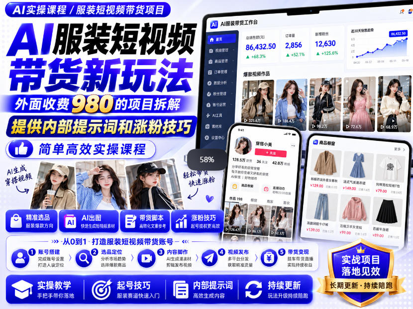 AI快手带货视频教程：抖音快手双端运营，一分钟一条爆款视频