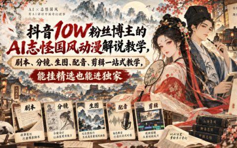 抖音10W粉博主AI志怪国风动漫解说，剧本分镜生图配音剪辑一站式教学