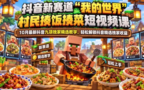 我的世界村民揍饭短视频课：实拍美食+游戏剪辑+变声变现教学