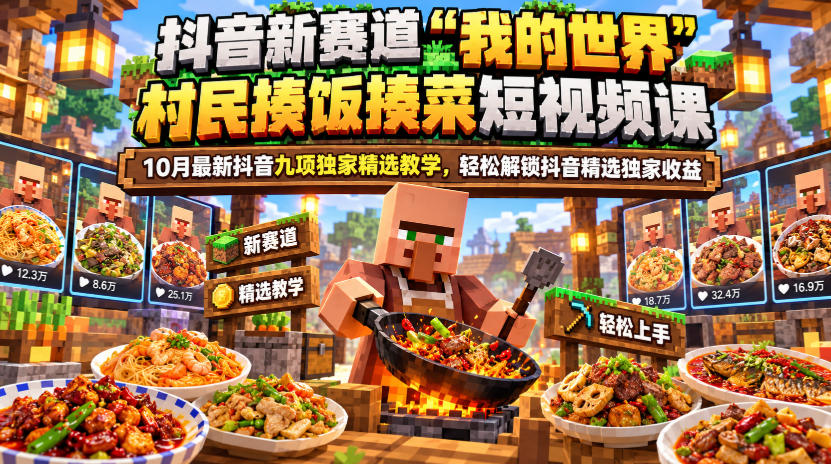 我的世界村民揍饭短视频课：实拍美食+游戏剪辑+变声变现教学