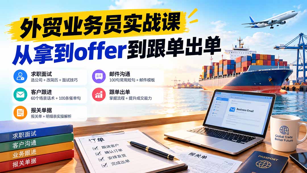 外贸业务员求职面试简历+客户跟进催单话术与出口报关实战课