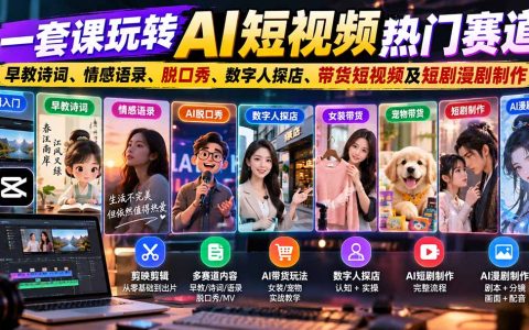 AI短视频全玩法实操：早教诗词情感语录数字人带货短剧漫剧制作