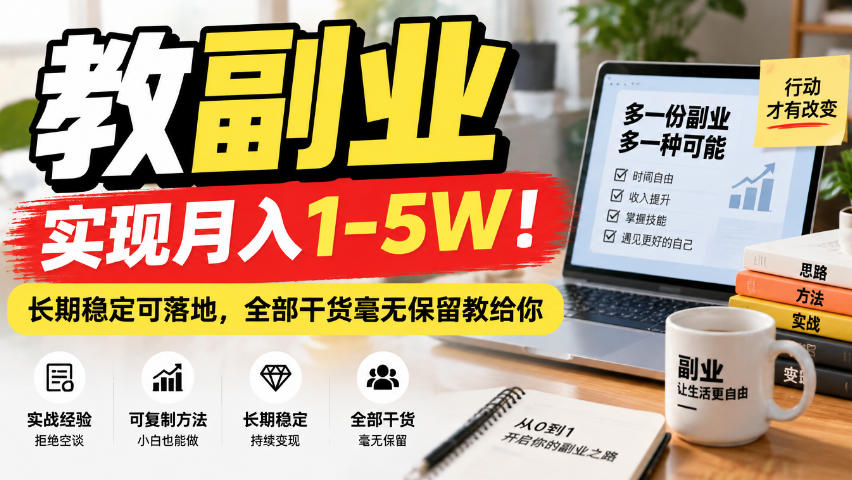 教副业变现1-5W长期稳定可落地，引流收学员干货全教