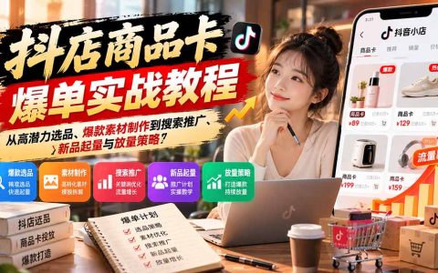 抖店商品卡爆单实战：选品素材搜索推广与新品起量放量全攻略