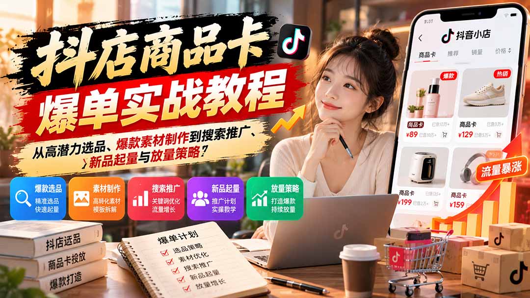 抖店商品卡爆单实战:选品素材搜索推广与新品起量放量全攻略 抖店商品卡爆单实战:选品素材搜索推广与新品起量放量全攻略
