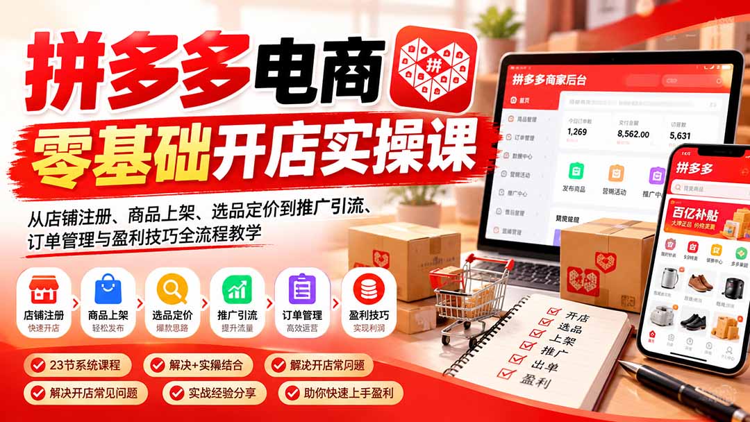 拼多多开店实操课:零基础选品上架到推广引流盈利全流程 拼多多开店实操课:零基础选品上架到推广引流盈利全流程