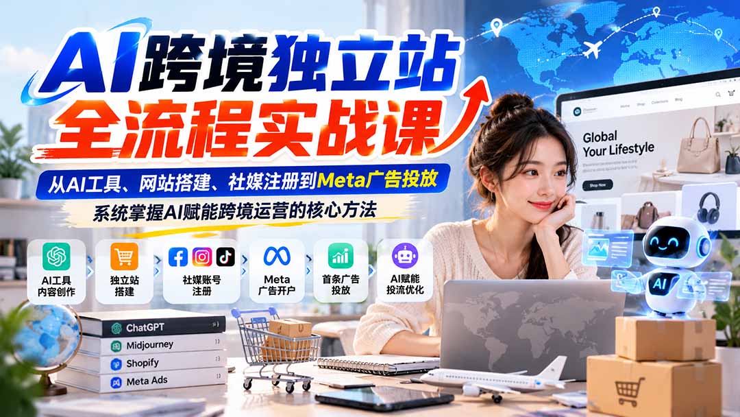 AI跨境独立站全流程实战：AI工具建站社媒注册与Meta广告投放