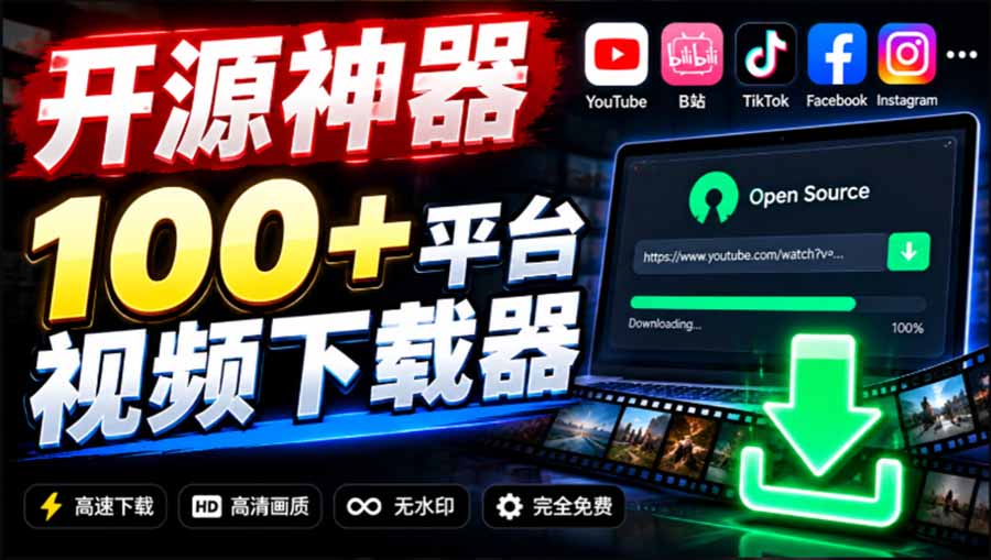 YouTube/B站等100方法平台视频免费下载，开源ytDownloader多平台下载器