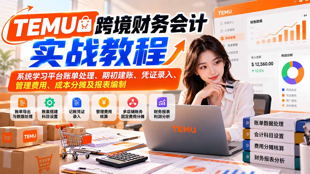 TEMU跨境财务全盘账务实战：账单处理、期初建账、凭证录入与报表编制教程