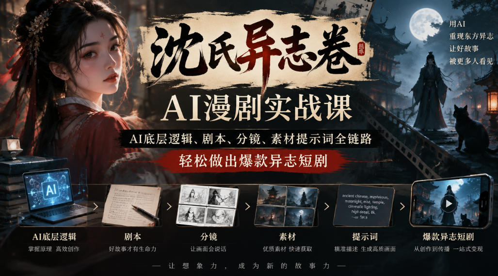 沈氏异志卷AI漫剧实战课：AI底层逻辑+剧本分镜提示词全链路