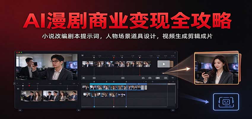 AI漫剧变现全攻略：小说改编剧本提示词与人物场景设计、视频生成剪辑成片教程