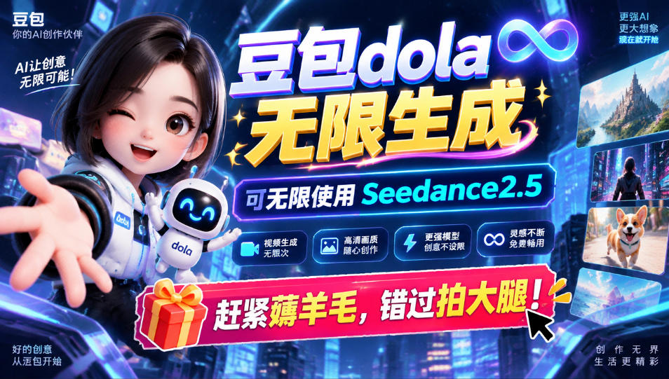 豆包dola无限生成技术｜可无限生成seedance2.5视频，电脑实操薅福利