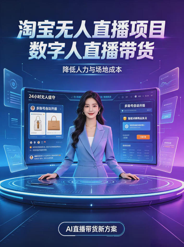 淘宝AI无人直播带货教程：24小时自动开播副业，无需真人出镜持续出单