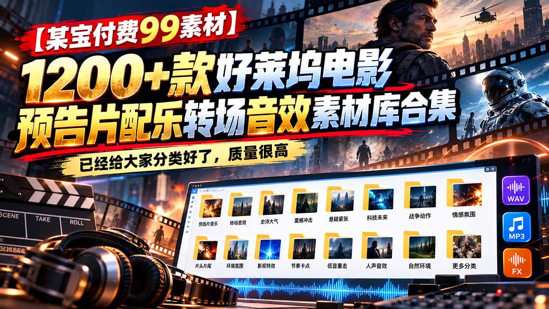 好莱坞电影预告片配乐转场音效素材库1200方法款合集