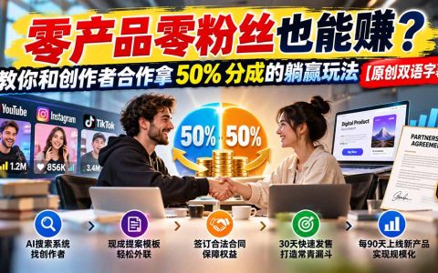 零粉丝创作者合作50%分成，AI搜索+提案模板被动收入玩法