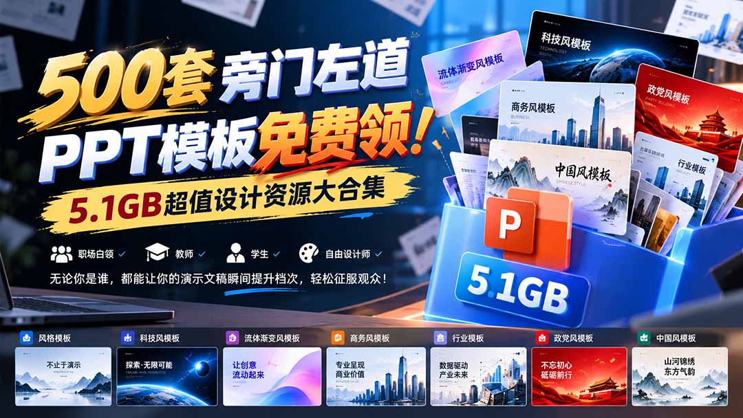 500步骤套旁门左道PPT模板免费领！5.1GB科技风商务风中国风设计资源合集