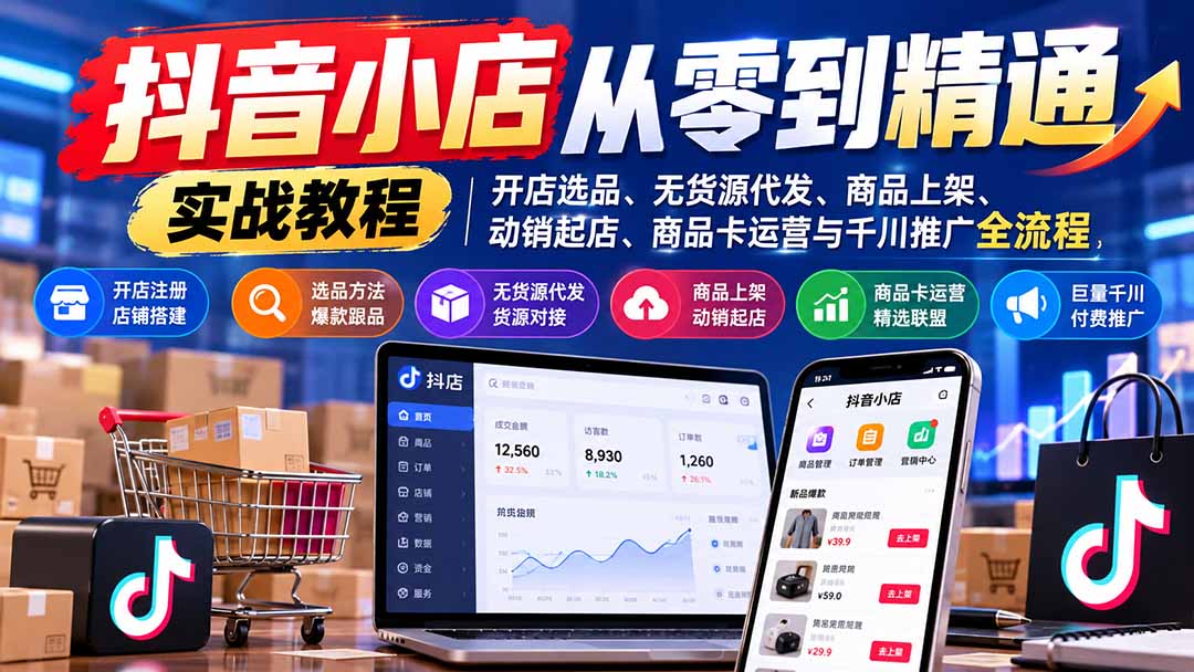 抖音小店从零到精通：开店选品无货源代发、动销起店与千川推广实战